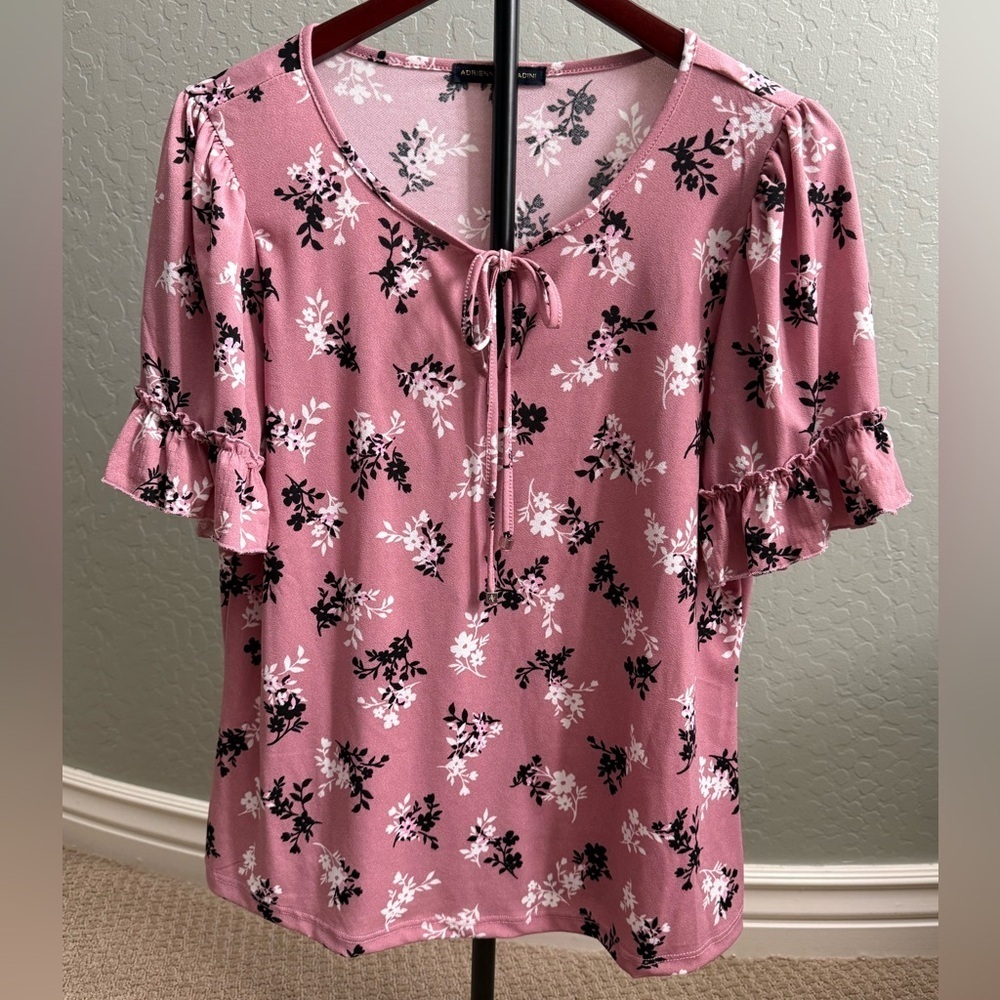 Adrienne Vittadini Pink Floral Blouse